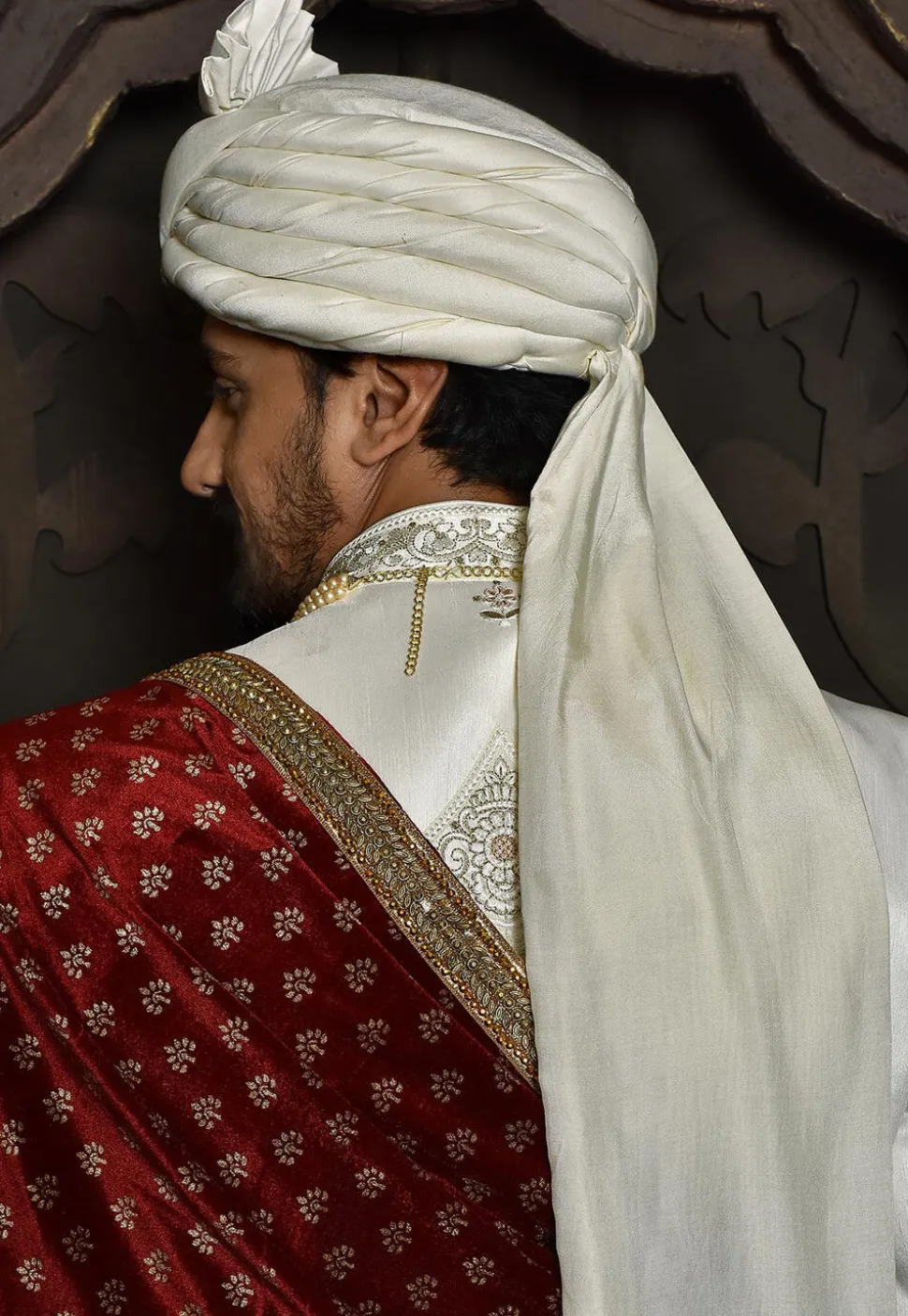Embellished Art Silk Turban in Off White