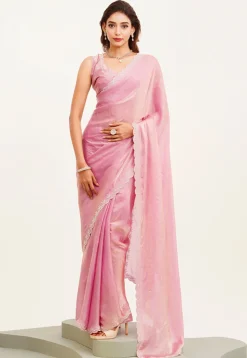 Embellished Border Art Silk Saree in Pink