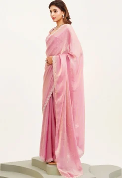 Embellished Border Art Silk Saree in Pink