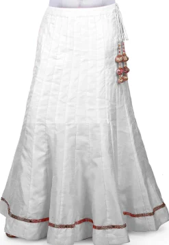 Embellished Border Bhagalpuri Silk Long Skirt in White
