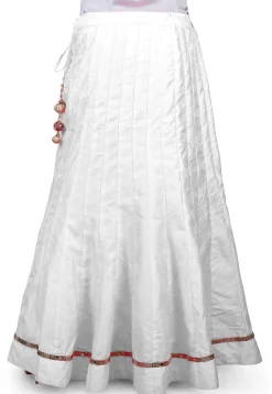 Embellished Border Bhagalpuri Silk Long Skirt in White