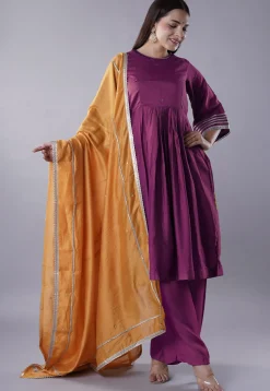 Embellished Chanderi Cotton Pakistani Suit in Purple