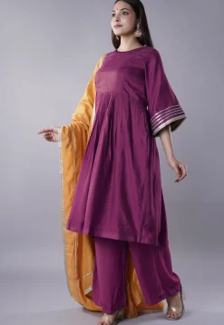 Embellished Chanderi Cotton Pakistani Suit in Purple