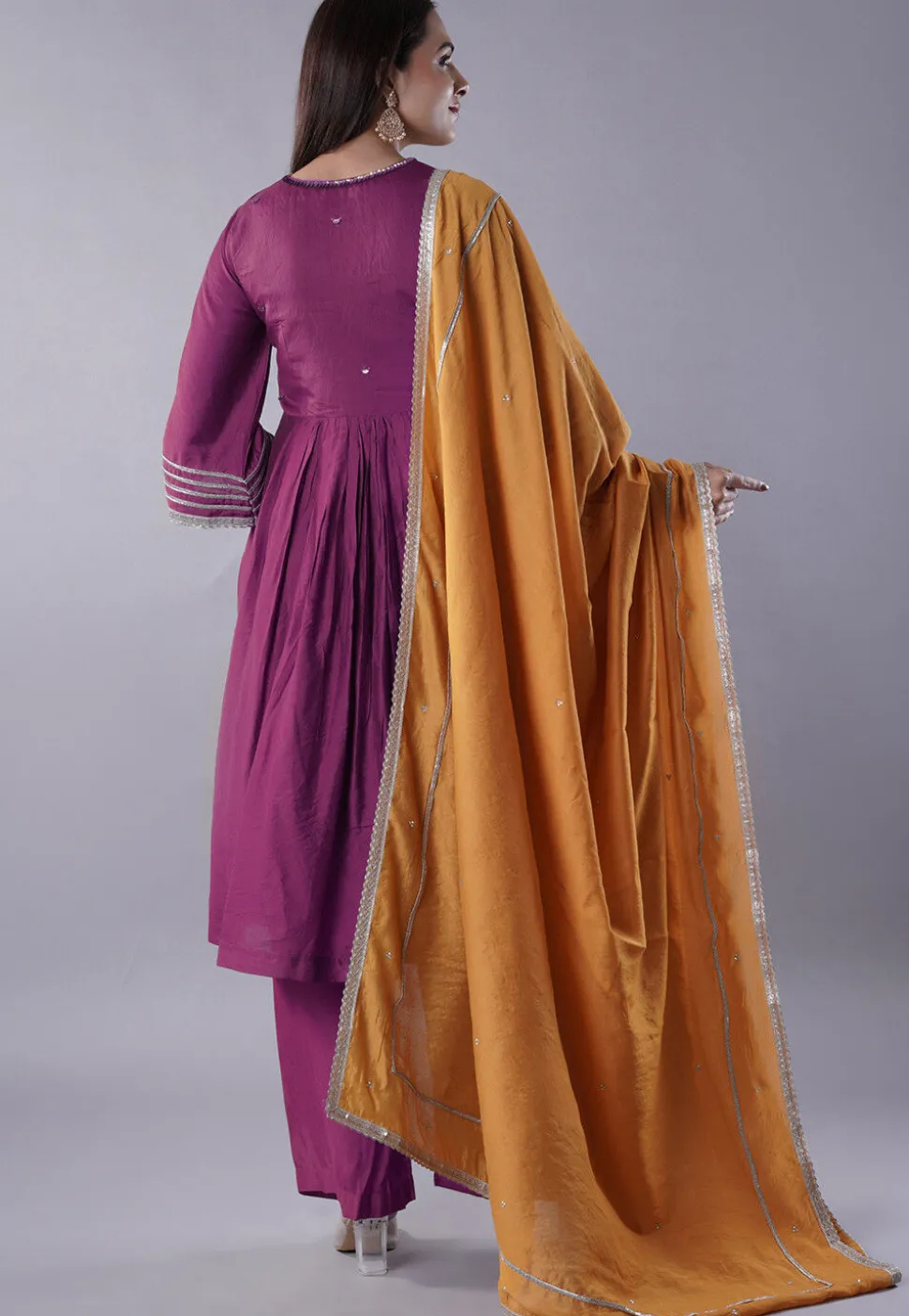 Embellished Chanderi Cotton Pakistani Suit in Purple