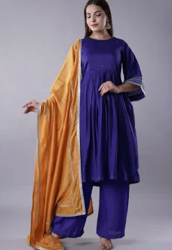 Embellished Chanderi Cotton Pakistani Suit in Dark Purple