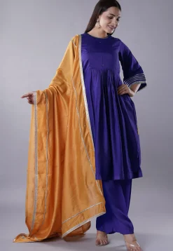 Embellished Chanderi Cotton Pakistani Suit in Dark Purple