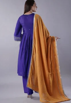 Embellished Chanderi Cotton Pakistani Suit in Dark Purple
