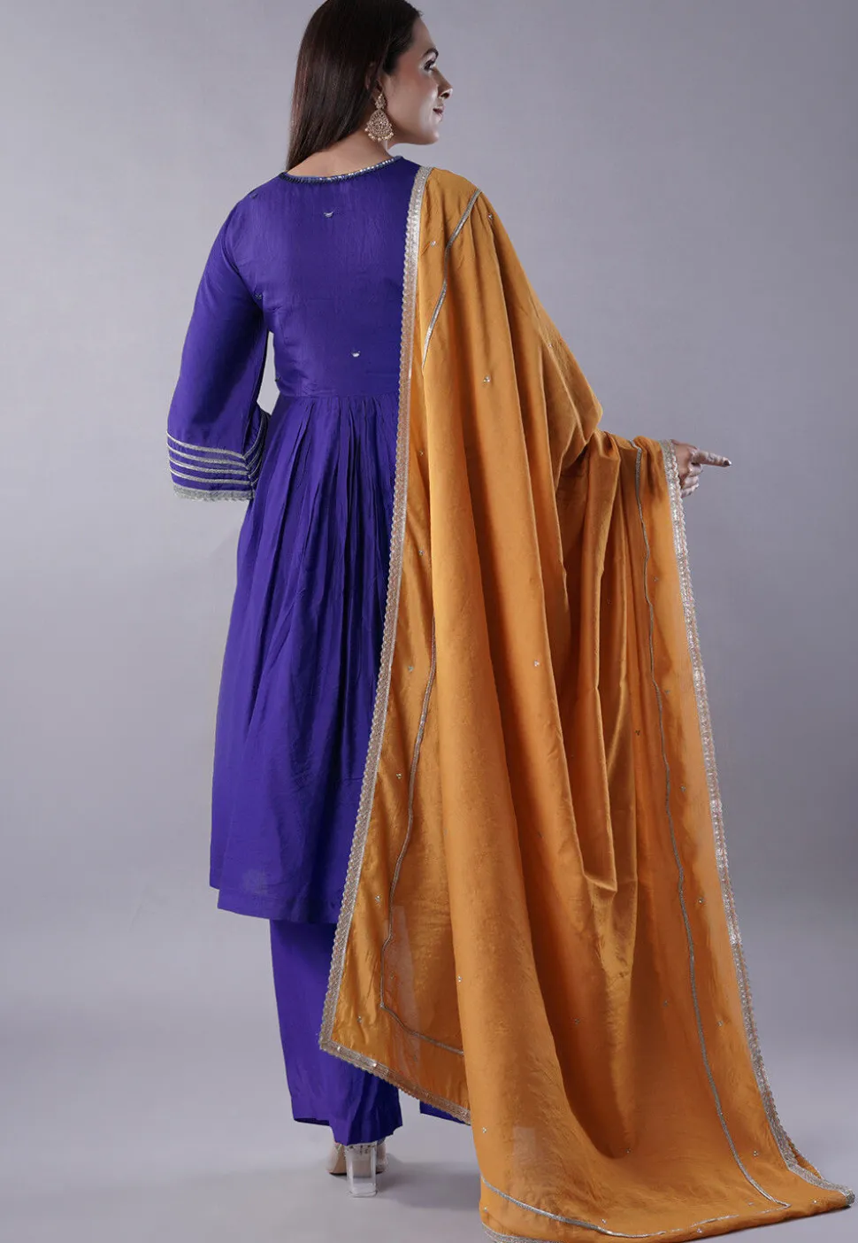 Embellished Chanderi Cotton Pakistani Suit in Dark Purple