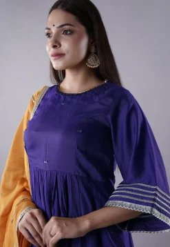 Embellished Chanderi Cotton Pakistani Suit in Dark Purple