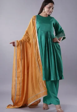 Embellished Chanderi Cotton Pakistani Suit in Green