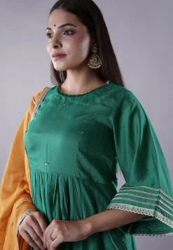 Embellished Chanderi Cotton Pakistani Suit in Green