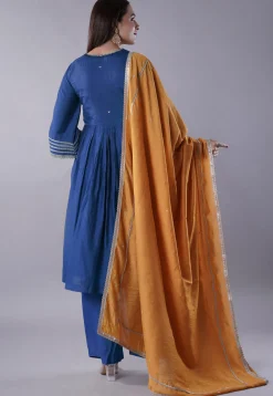 Embellished Chanderi Cotton Pakistani Suit in Blue
