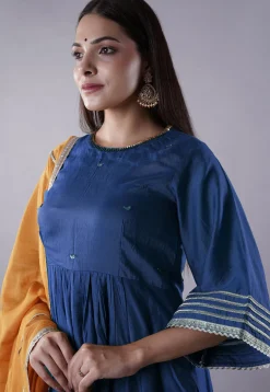 Embellished Chanderi Cotton Pakistani Suit in Blue