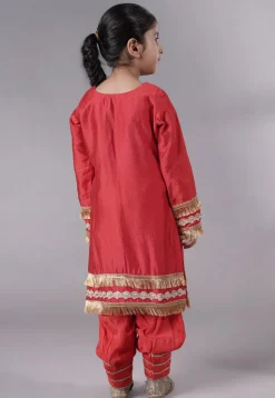 Embellished Chanderi Silk Punjabi Suit in Red