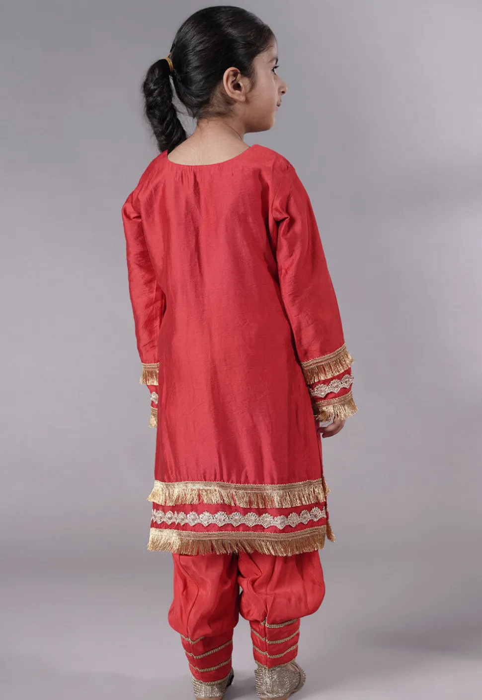 Embellished Chanderi Silk Punjabi Suit in Red