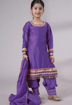 Embellished Chanderi Silk Punjabi Suit in Purple