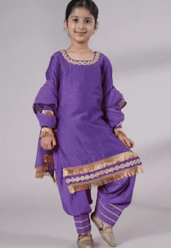 Embellished Chanderi Silk Punjabi Suit in Purple