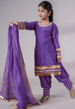 Embellished Chanderi Silk Punjabi Suit in Purple