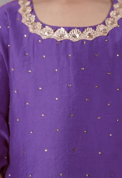 Embellished Chanderi Silk Punjabi Suit in Purple