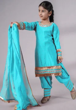 Embellished Chanderi Silk Punjabi Suit in Sky Blue