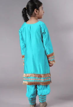 Embellished Chanderi Silk Punjabi Suit in Sky Blue