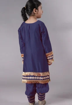 Embellished Chanderi Silk Punjabi Suit in Navy Blue