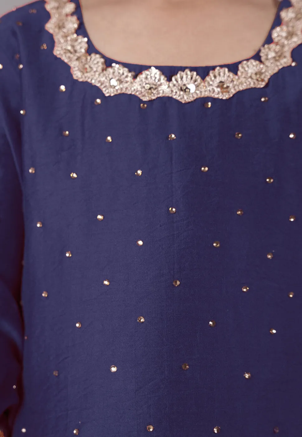 Embellished Chanderi Silk Punjabi Suit in Navy Blue