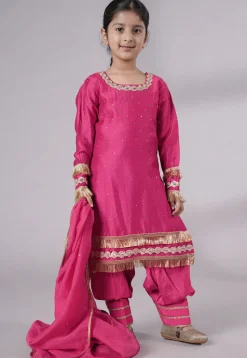 Embellished Chanderi Silk Punjabi Suit in Pink