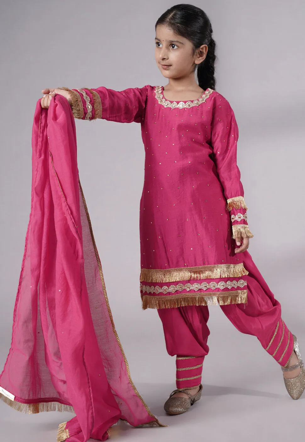 Embellished Chanderi Silk Punjabi Suit in Pink