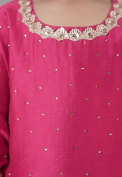 Embellished Chanderi Silk Punjabi Suit in Pink