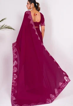 Embellished Chiffon Saree in Fuchsia