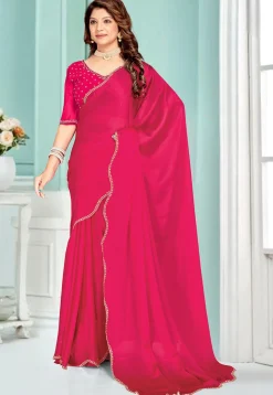 Embellished Chiffon Saree in Fuchsia