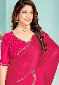 Embellished Chiffon Saree in Fuchsia