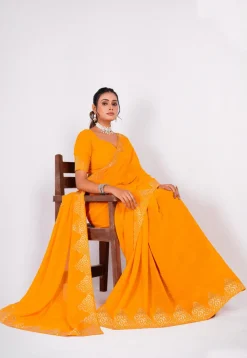 Embellished Chiffon Saree in Mustard