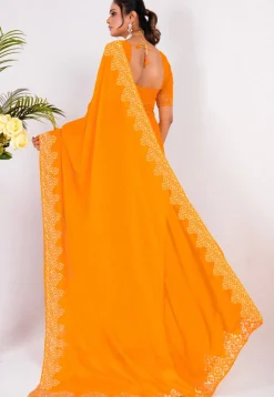 Embellished Chiffon Saree in Mustard