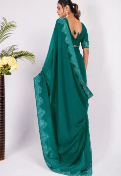 Embellished Chiffon Saree in Teal Blue