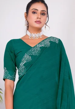 Embellished Chiffon Saree in Teal Blue