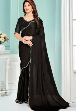 Embellished Chiffon Saree in Black