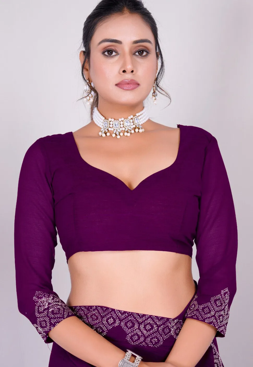 Embellished Chiffon Saree in Wine