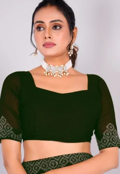 Embellished Chiffon Saree in Dark Green