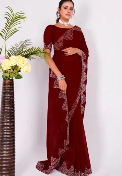 Embellished Chiffon Saree in Maroon
