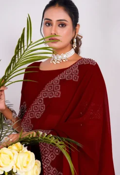 Embellished Chiffon Saree in Maroon