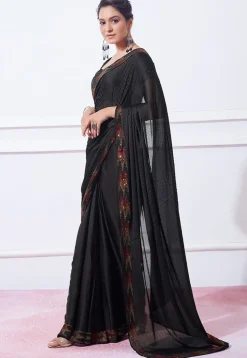 Embellished Chinon Chiffon Saree in Black
