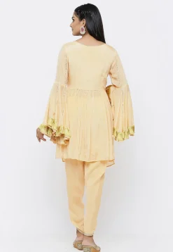 Embellished Chinon Crepe A Line Kurti in Peach