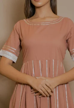 Embellished Cotton Anarkali Kurta in Peach