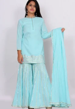 Embellished Cotton Pakistani Suit in Light Blue