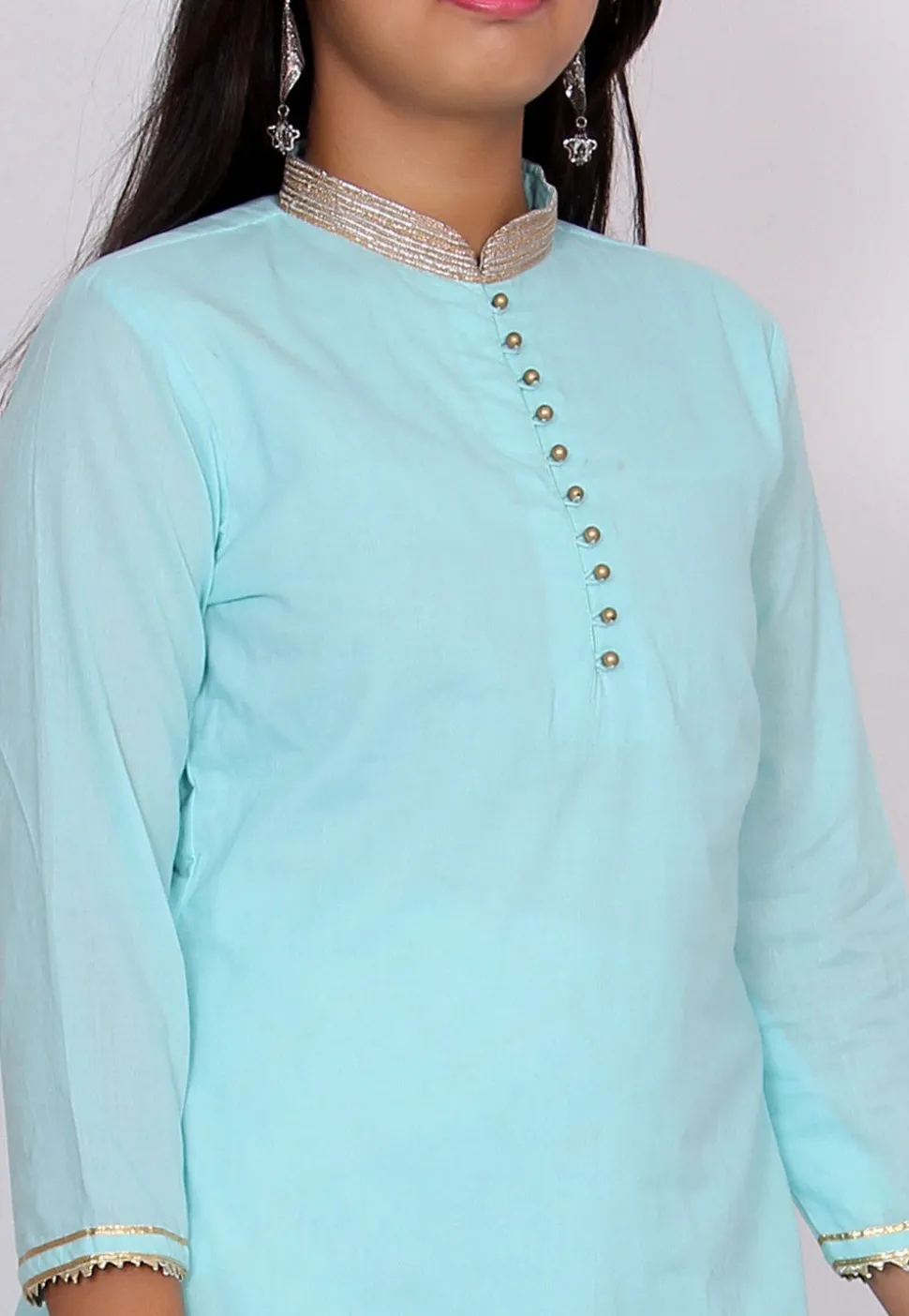 Embellished Cotton Pakistani Suit in Light Blue