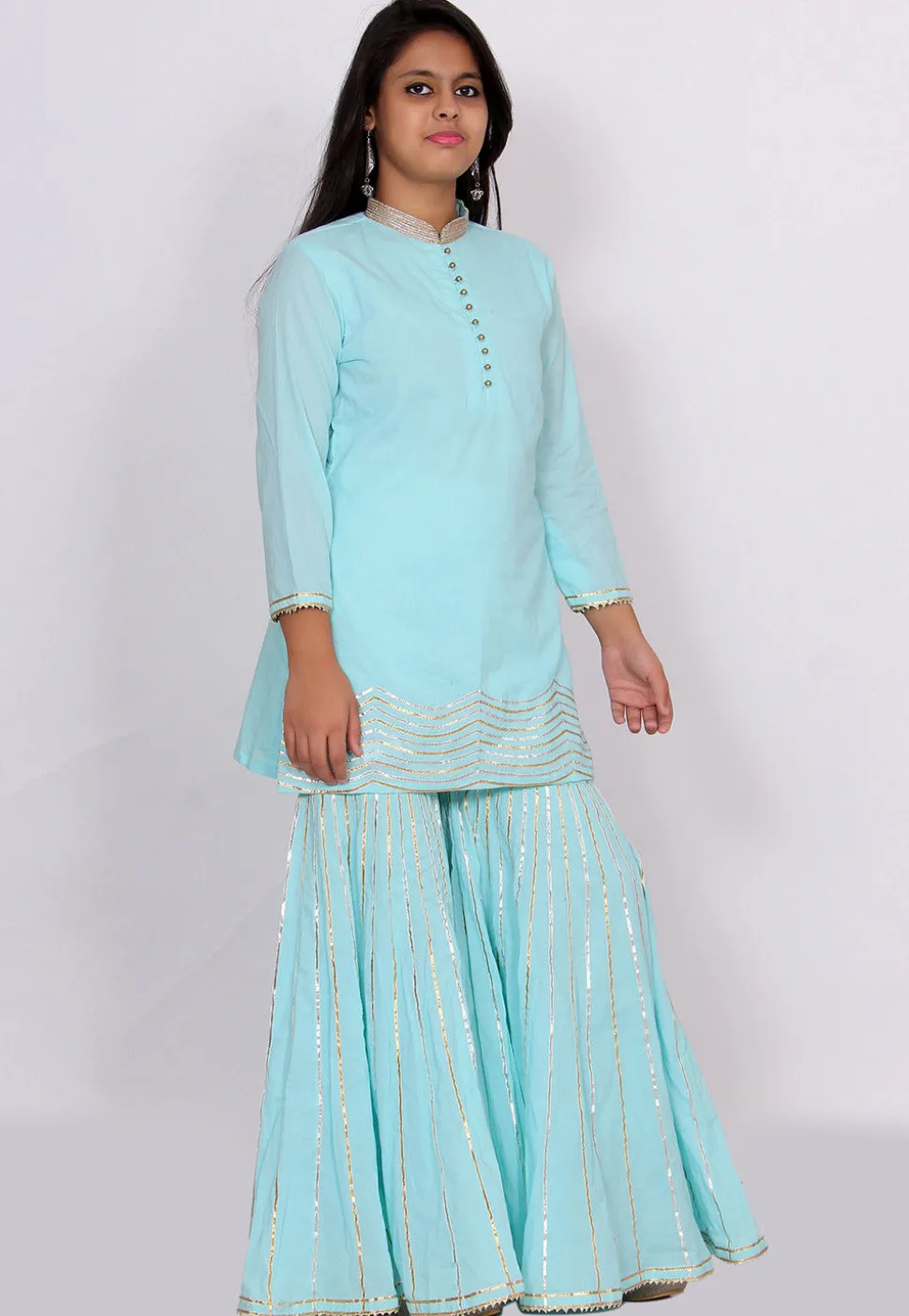 Embellished Cotton Pakistani Suit in Light Blue