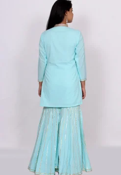 Embellished Cotton Pakistani Suit in Light Blue