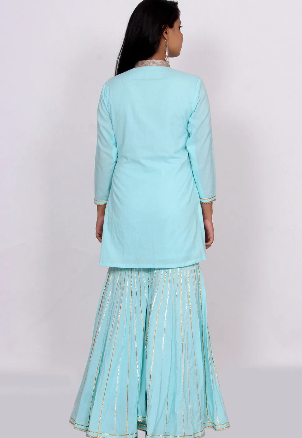 Embellished Cotton Pakistani Suit in Light Blue